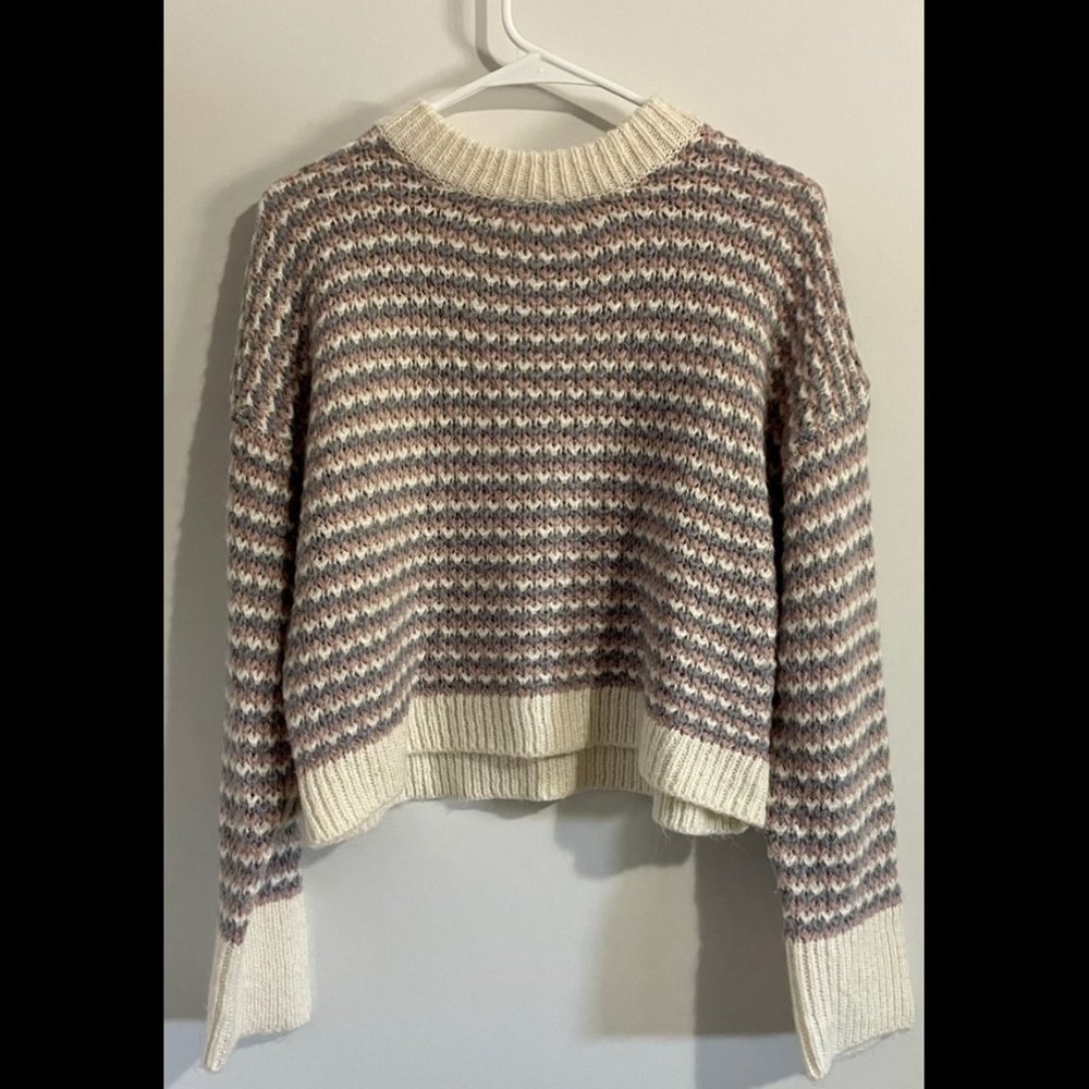 Topshop Cropped Knit Striped Sweater Pink, Purple & Ivory, Women's 8-10